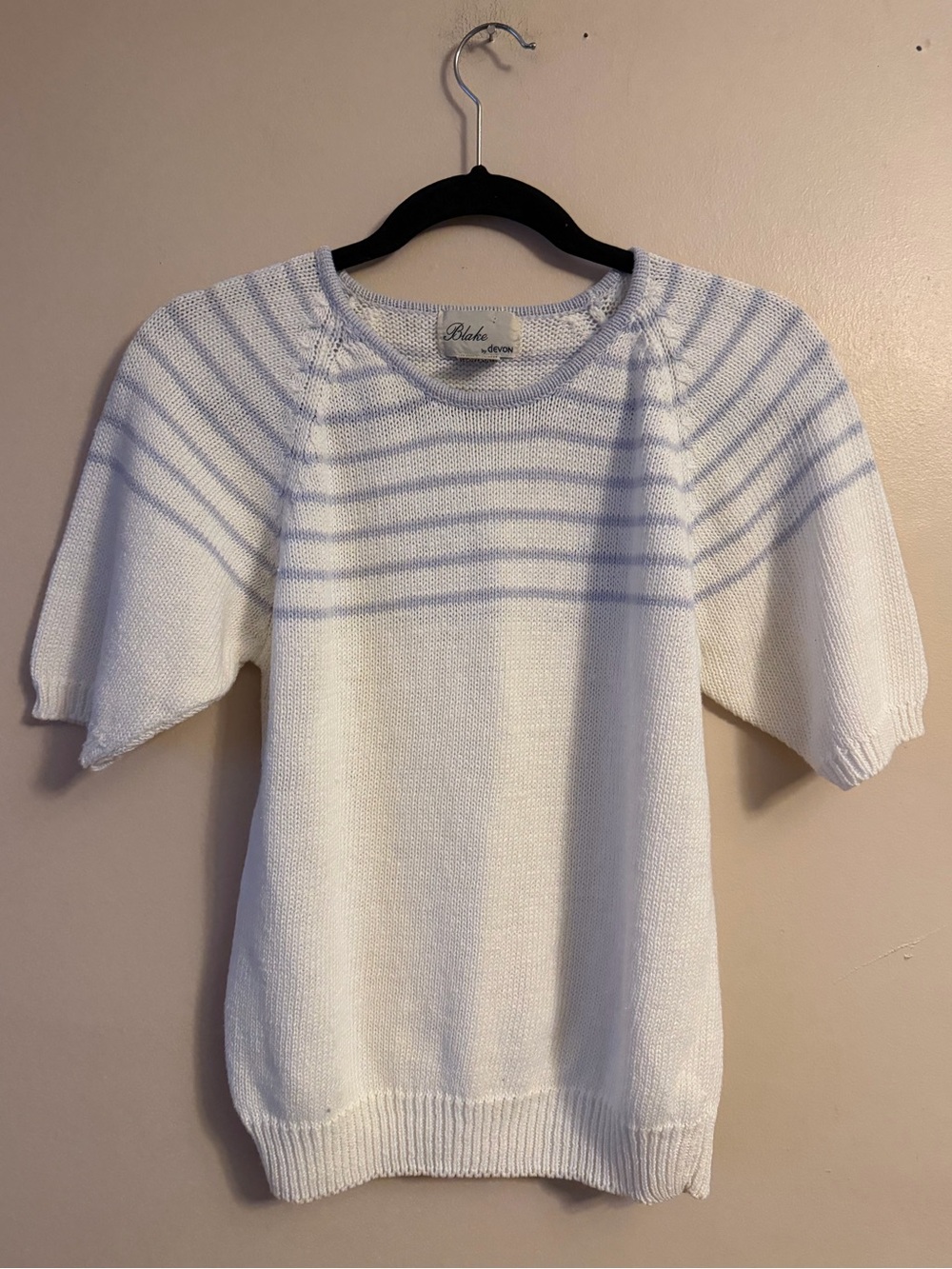 Light Blue & White Striped Crew Neck Sweater